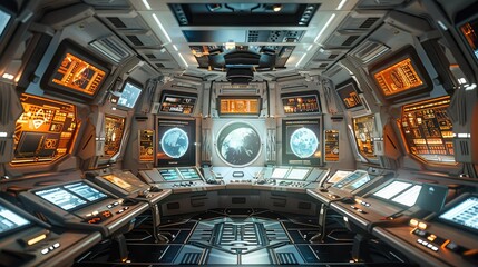 Poster - Modern space rocket control room. Generative AI.