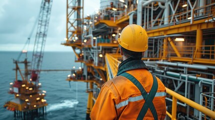 Poster - Close-up of an Offshore oil rig worker. Generative AI.