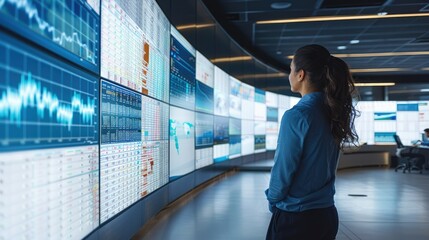 Fototapete - People working together at observing data center with large screens, cyber security, protection, incidence response and recover. Generative AI.