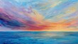 This artwork is a symphonic blend of colors, capturing the enchanting play of light and shade during a sunset over the ocean