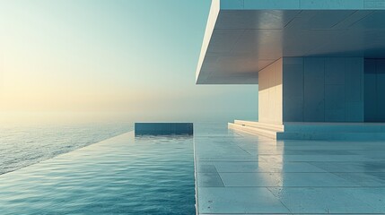 Wall Mural - minimalist architecture by the sea with soft light. generative ai.