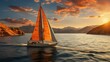 Sailing yacht in the sea at sunset, panoramic view