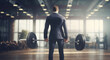 Businessman Lifting Weights in Suit at Industrial Loft