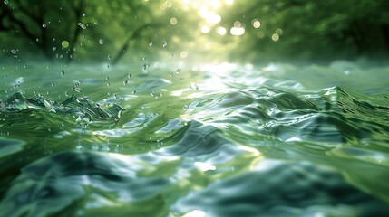 Aufkleber - Smooth shapes, green rippling water. Generative AI.