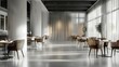 Restaurant interior in the style of minimalist black detailing, symmetry. Generative AI.