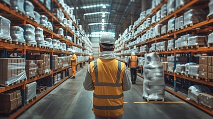 Aufkleber - Group of warehouse workers engaged in safety training, wearing protective gear and practicing safe procedures. Generative AI.