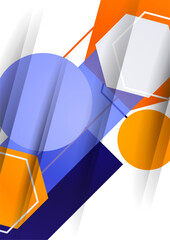 Poster - Abstract background from geometric shapes of circles, rectangles, hexagons. Element for business brochure, presentation and web design navigation layout.