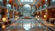 Luxury hotel lobby, simple, new Chinese style, high-end atmosphere, bright and elegant. Generative AI.