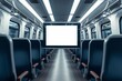 A train carriage entertainment system mockup with a blank screen, in a modern interior.