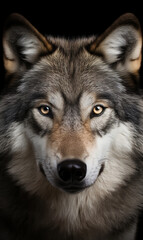  face of a serious wolf on a white background photo сreated with Generative Ai