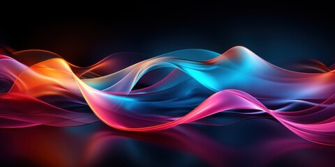 Poster - Colorful Wave of Light on Black Background Generative AI