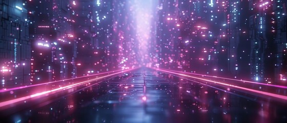Aufkleber - The Cybernetic Journey: Navigating 3D Futuristic Sci-Fi Modern High-Tech Empty Space Pathways in Cyberpunk Colors