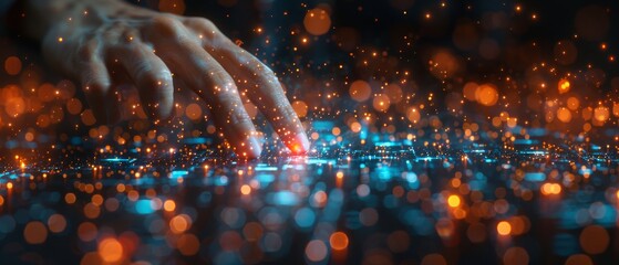 Fototapete - In this article we are going to talk about hand holding digital chatbots that provide access to information and data in online networks, robot applications that provide global connections, AI,