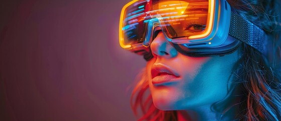 Aufkleber - An image of a woman wearing virtual reality glasses. A concept for the future of technology.