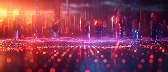 Fototapete - Concept of smart city, abstract dots, gradient lines, wave line design, big data connection technology.