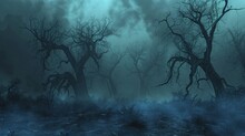 Eerie fog over a haunted forest