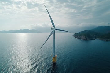 An offshore wind farm using floating turbines to harness powerful ocean winds