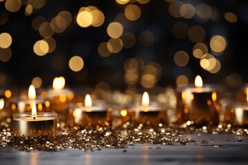 Poster - Group of Lit Candles on Table Generative AI