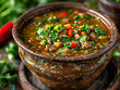 Delicious green chile stew photography, explosion flavors, studio lighting, studio background, well-lit, vibrant colors, sharp-focus, high-quality, artistic, unique