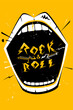 Party music decorated with rock and roll screaming mouth signs on a background design template for a music festival banner or concert poster.