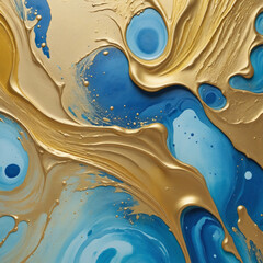 Wall Mural - Blue and Gold Watercolor Oil Paint Brush Art Background