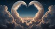 Compose an image featuring a dreamy moon surrounded by a picturesque cloudscape forming a heart shape. Pay attention to the ultra-realistic details of the moon's luminosity-AI Generative