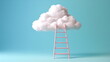 © Aksaka - Cloud Ladder Dream, Reach the Sky with a Pink Ladder on Blue Background