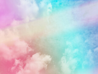 Wall Mural - beauty sweet pastel blue and red colorful with fluffy clouds on sky. multi color rainbow image. abstract fantasy growing light