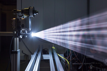 light shines from an optical experiment in a lab