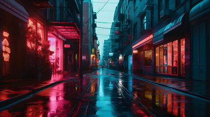 Wall Mural - a rainy street in a city