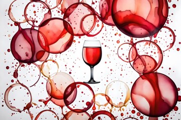 red wine glass background, Dive into the world of wine with a captivating image featuring a red watercolor glass mark ring circle, isolated against a pristine white background