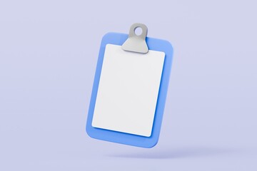 Aufkleber - 3D Blue Clipboard with blank paper notes icon symbol. Document for notes, contracts, schedule, work planning. Cartoon minimal style on isolated purple background. 3d rendering illustration.