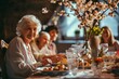 grandmother senior woman at family dinner celebrating easter