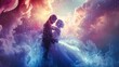 Abstract fantasy Wedding couple is hugging each other. AI generated image