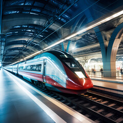 Wall Mural - A high-speed train rushing through a station. 