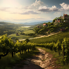 Wall Mural - A panoramic view of a countryside vineyard.