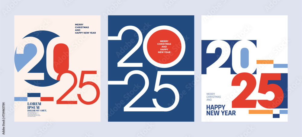 2025 Colorful set of Happy New Year posters. Abstract design with ...