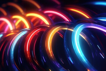 Poster - Colorful neon rings close up, perfect for modern design projects