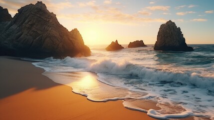 Poster - Beautiful sunset scene on the beach, perfect for travel and nature concepts