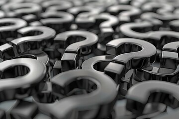 Poster - Image of many question marks in black and white. Suitable for educational materials or presentations
