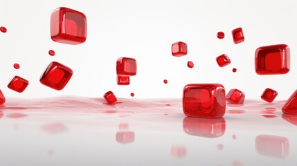 Poster - A collection of red cubes suspended in mid-air. Suitable for modern design projects