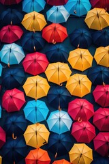 Poster - Colorful umbrellas hanging from the ceiling, great for adding a pop of color to any space