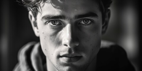 Aufkleber - A close up image of a person wearing a hoodie. Suitable for various concepts