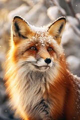 Sticker - A close up of a red fox in the snow, suitable for nature or wildlife themes