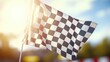 Close up of a checkered flag on a pole, perfect for sports events
