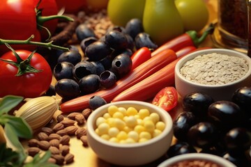 Aufkleber - A variety of fruits and vegetables displayed on a table. Suitable for healthy eating concept