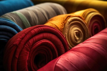Poster - A close up of a bunch of different colored blankets. Suitable for home decor and textile design