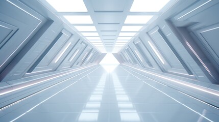 Poster - A long hallway with a light shining at the end. Suitable for concepts of hope, journey, or mystery