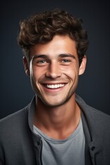 Aufkleber - A cheerful young man with a big smile on his face. Suitable for various concepts