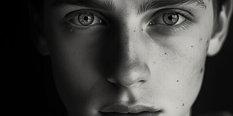 Poster - Detailed close-up of a person's face. Suitable for various projects